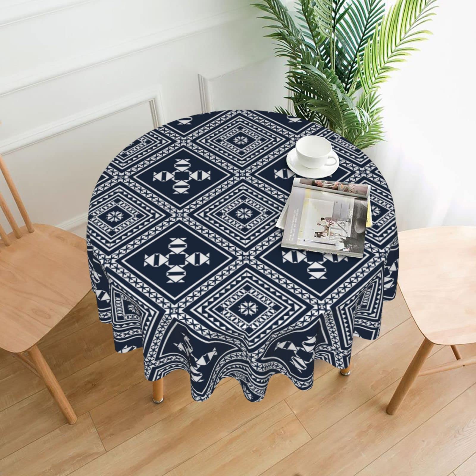 60 Inch Navy Native American Round Tablecloth - Spill Proof & Washable - Perfect for Dinner Parties, Picnics, Camping & Themed Decorations - Native American Inspired Tabletop Decor for Home & Outdoor Events