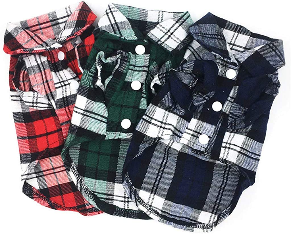3-Pack Plaid Dog Shirts for Small, Medium & Large Breeds - All-Season Pet Polo Shirts for Dogs & Cats - Comfortable & Stylish for Daily Walks, Playtime & Photo Shoots