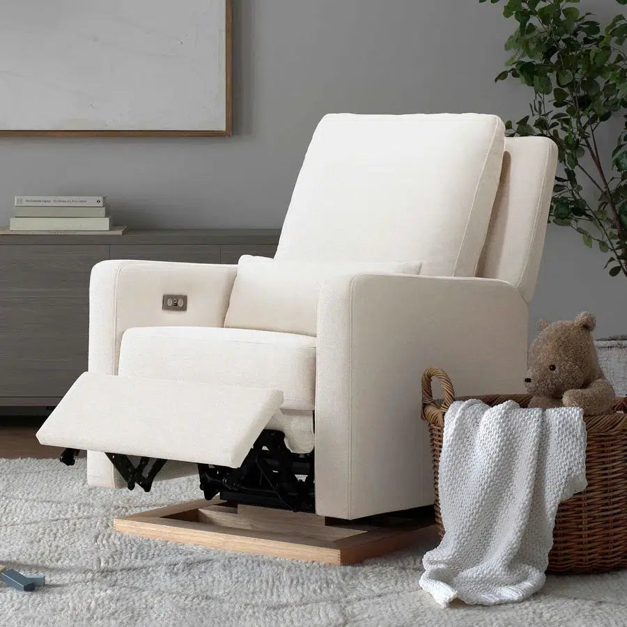 Babyletto Sigi Electronic Glider and Recliner Chair - Cream Eco Weave Performance Fabric for Nursery, Breastfeeding & Relaxation | Modern Rocking Chair for Baby Room