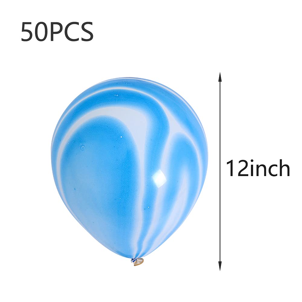 50 Pcs 12 Inch Blue Marble Balloons - Premium Agate Tie-Dyed Latex Balloons for Birthday Party, Wedding, Baby Shower & Festival Decorations - Elegant Lavender & Blue Party Decor for Indoor & Outdoor Events