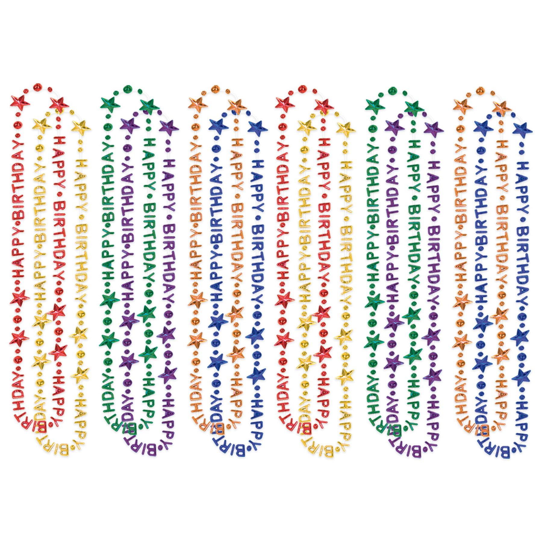 12 Pack Happy Birthday Bead Necklaces for Party Favors - Colorful Mardi Gras Style Party Supplies for Birthday Celebrations, Carnivals & Festive Events