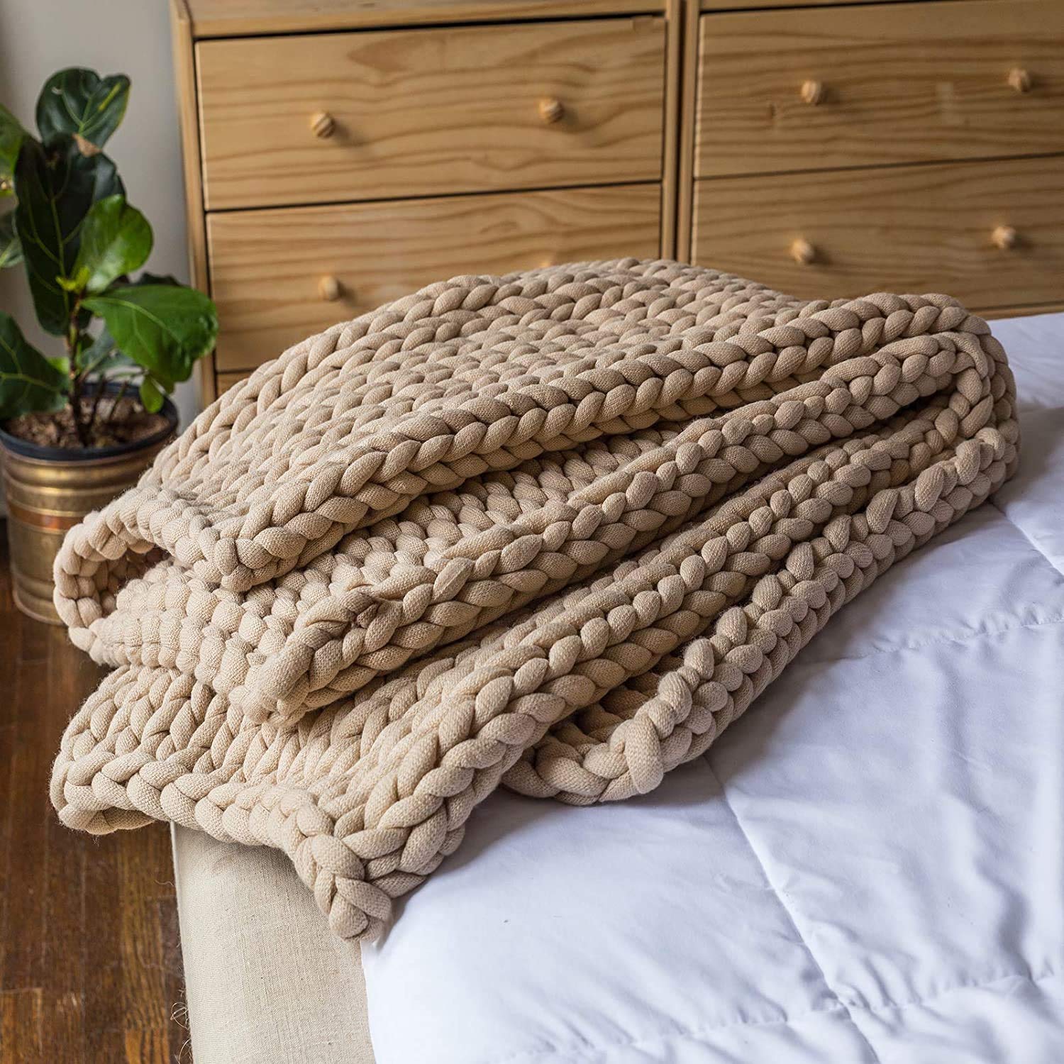 Donna Sharp Chunky Knit Taupe Throw Blanket - Oversized Loop Pattern Contemporary Decorative Blanket for Sofa, Bed & Cozy Home Decor