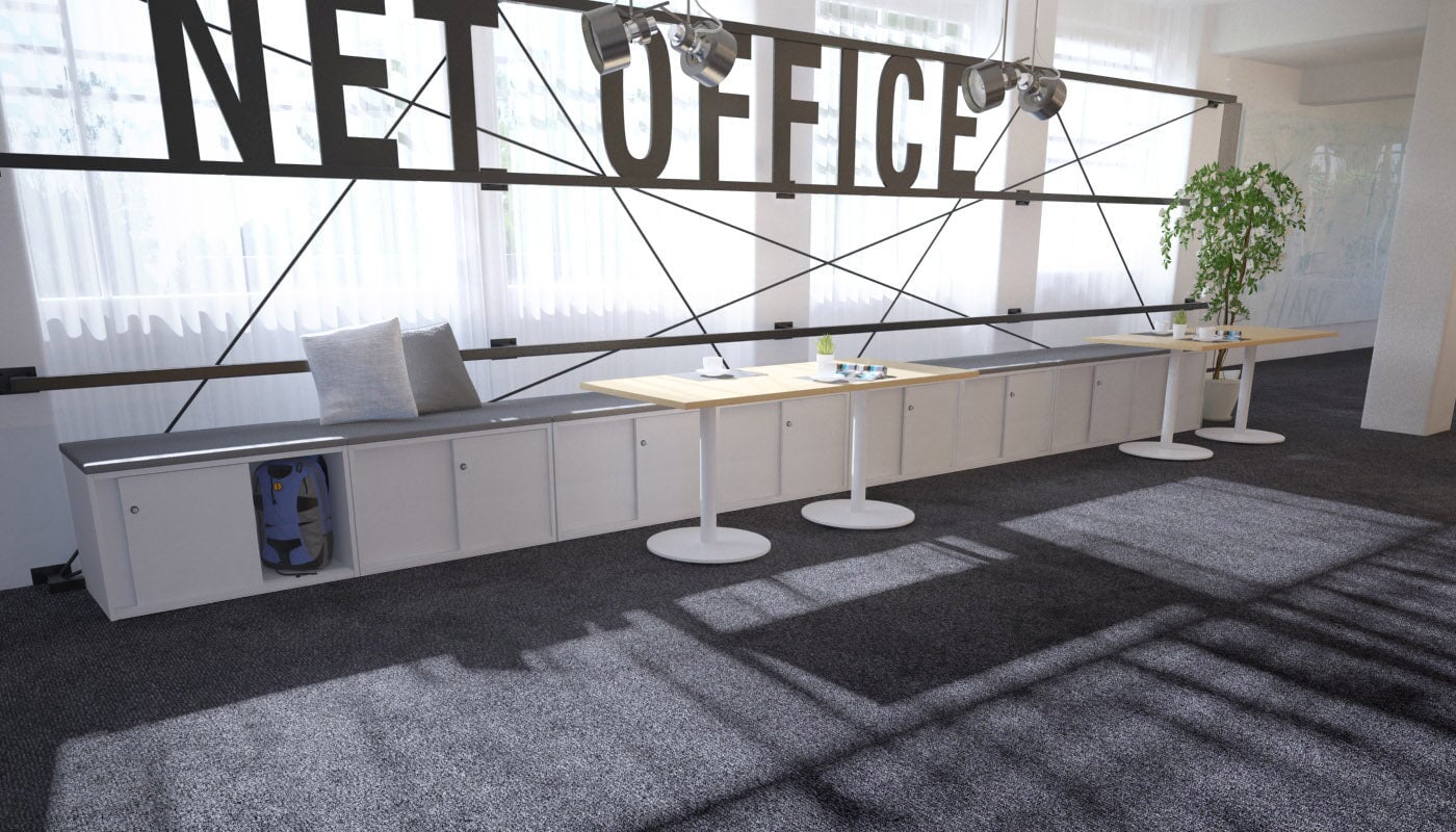 Low Profile Sliding 4-Door Credenza with Soft Top Cushion - Perfect for Home Office, Living Room, and Bedroom Storage