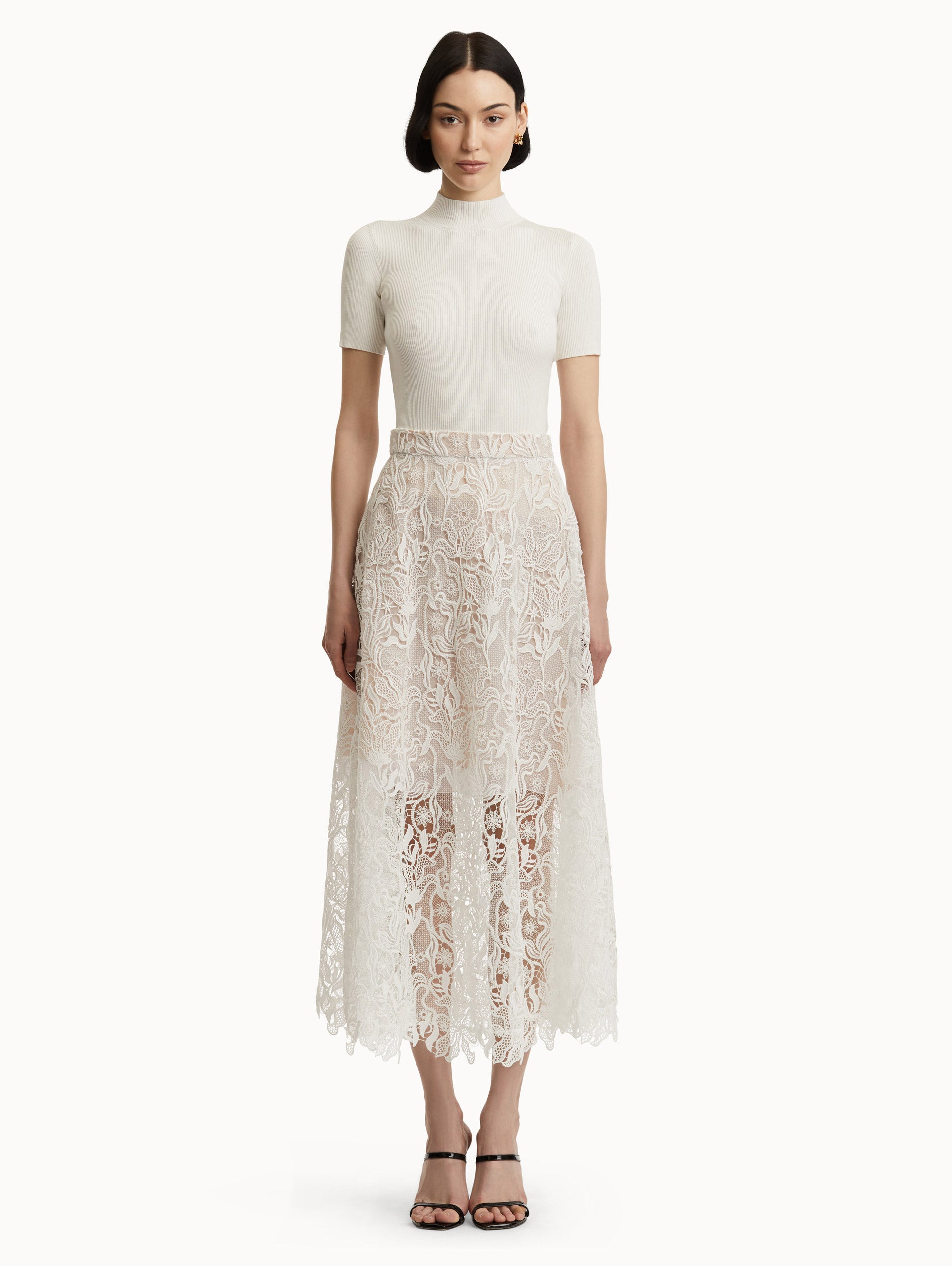 Bellflower Guipure Lace Skirt for Women - Elegant Floral Embroidery Midi Skirt | Perfect for Weddings, Parties & Summer Outfits