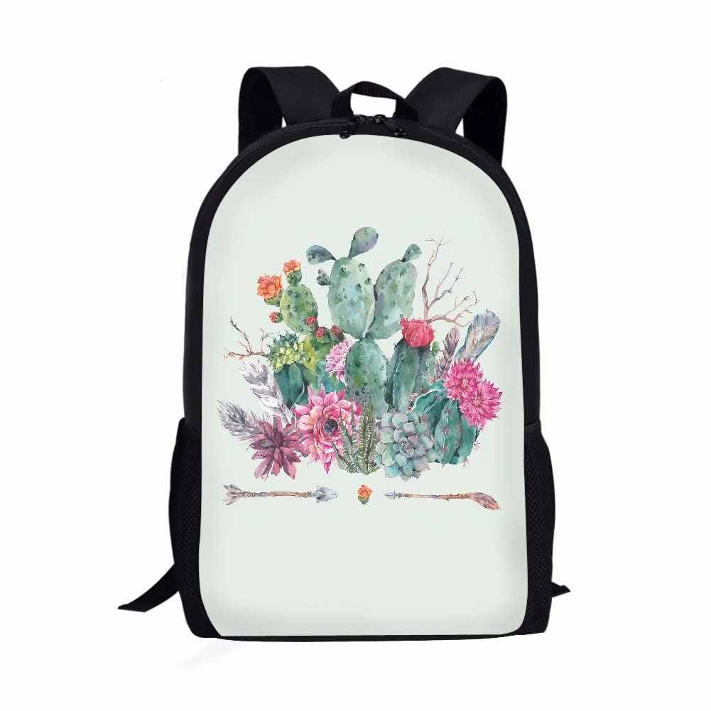 JoyLamoria Green Cactus Print Kids Backpack - Durable School Bag, Crossbody Purse & Zippered Tote for Boys & Girls - Perfect for School, Travel & Daily Use
