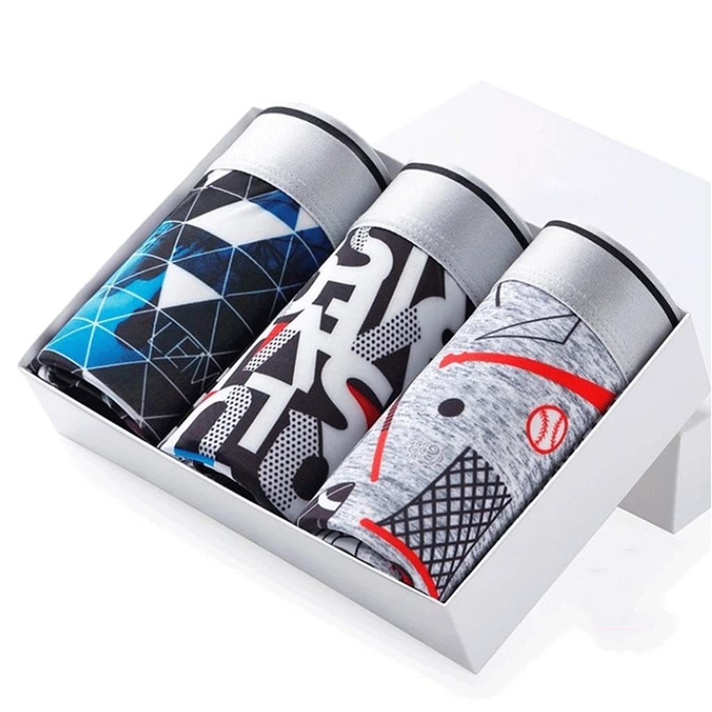 UXZDX CUJUX Men's Printed Boxer Briefs - Ice Silk Breathable Underwear for Men - Comfortable & Flexible Boxer Shorts - Size XXXL (75-90KG) - Perfect for Sleeping, Sports & Daily Wear