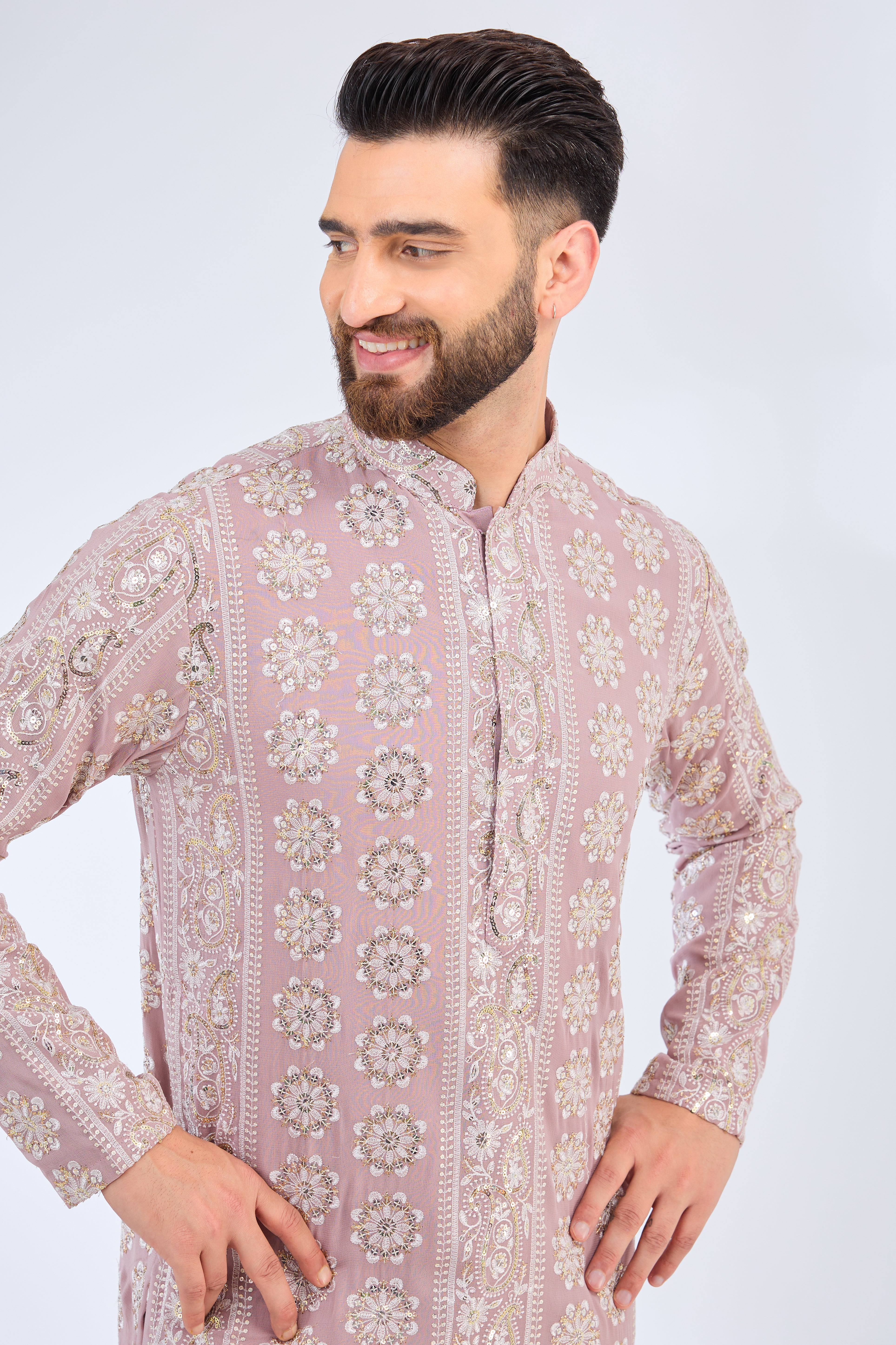 Elegant Purple Chikankari Kurta with Intricate Paisley Embroidery - Perfect for Festivals, Weddings & Ethnic Occasions