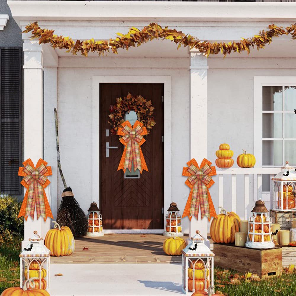 Fall Wreath Bows - Orange Buffalo Plaid for Thanksgiving & Farmhouse Decor