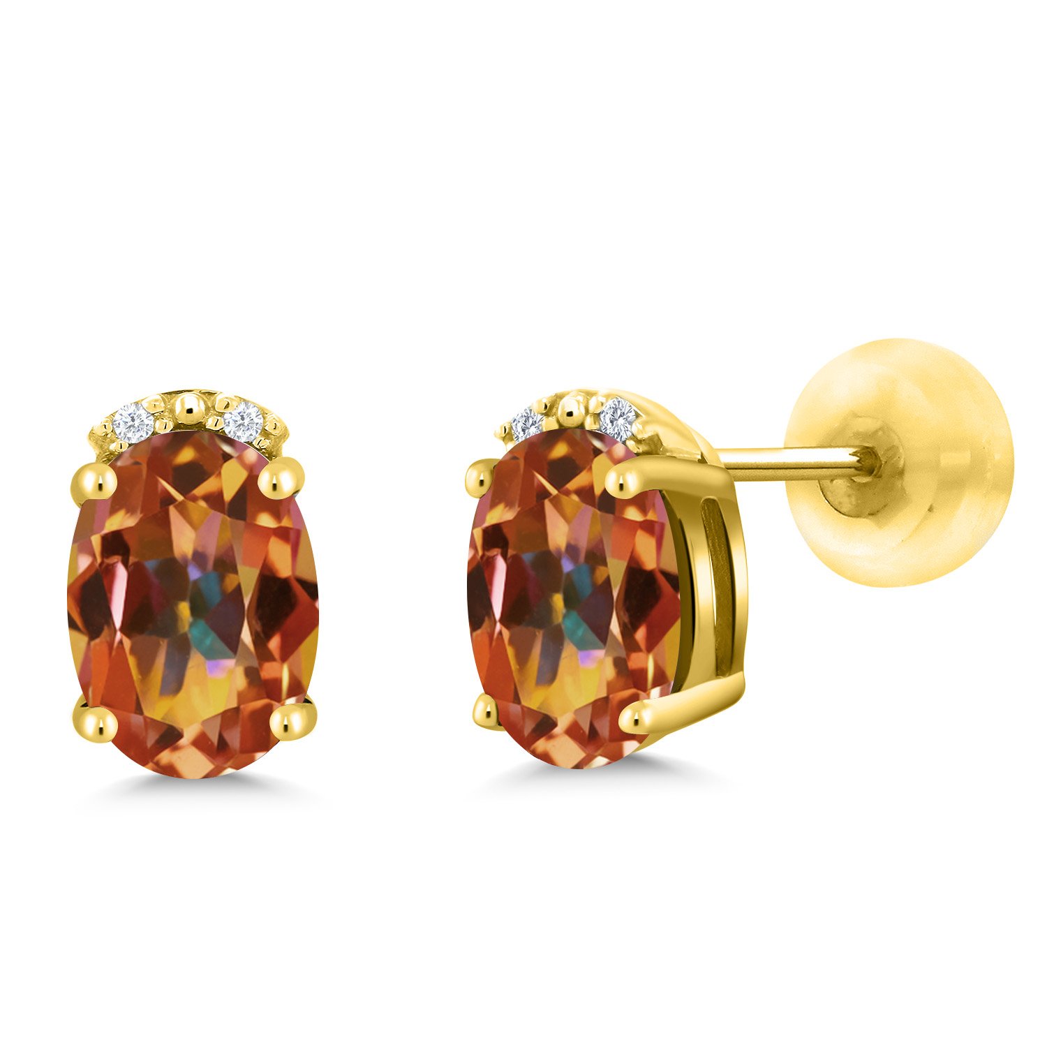 7X5MM Oval Birthstone & White Diamond Earrings for Women - 10K Solid Gold Fine Jewelry | Perfect Gift for Mom, Wife, Her | Elegant for Weddings, Anniversaries, Special Occasions