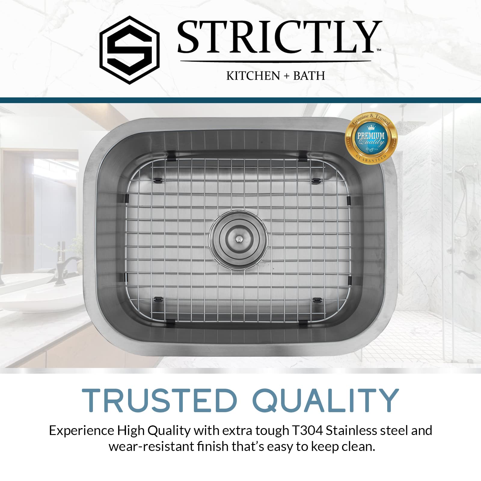 Strictly Sinks 23-Inch Undermount Single Bowl Kitchen Sink - 18 Gauge Stainless Steel with Round Drain, Strainer, Dish Drying Rack & Bottom Grid - Perfect for Modern Kitchens, Restaurant Prep & Dishwashing