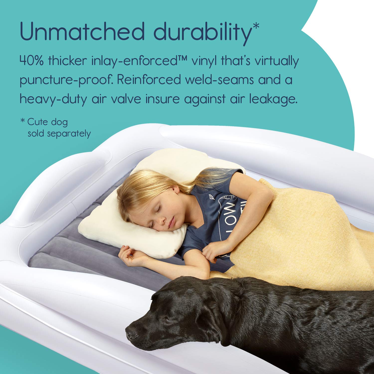 Hiccapop Inflatable Toddler Travel Bed with 4-Sided Safety Bumpers | Portable Kids Air Mattress for Camping, Sleepovers & Travel | Grey Toddler Bed for Boys & Girls