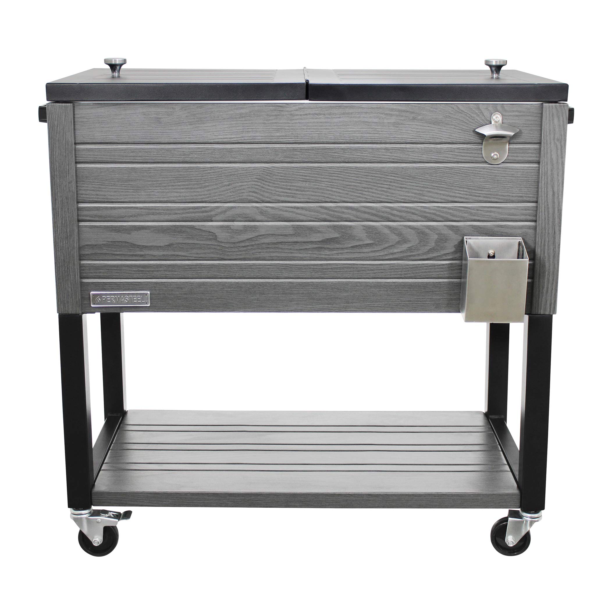 Permasteel PS-205-GRY-AM 80 Quart Outdoor Cooler with Wheels - Insulated Gray Patio Cooler for Camping, Picnics, Tailgating & Beach Parties