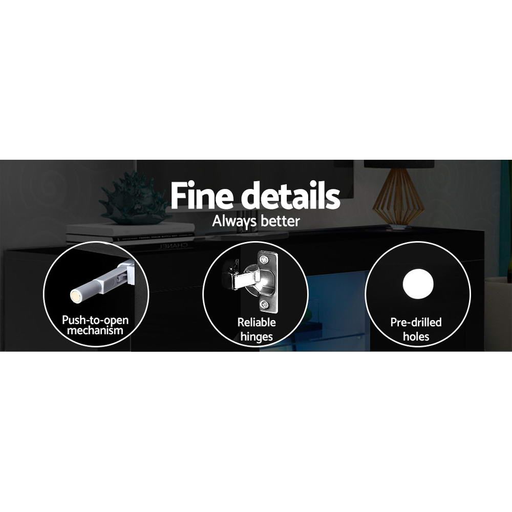 Artiss 160cm Black Bobi Entertainment TV Stand with LED Lighting - Perfect for Living Room, Bedroom & Home Theater Setup