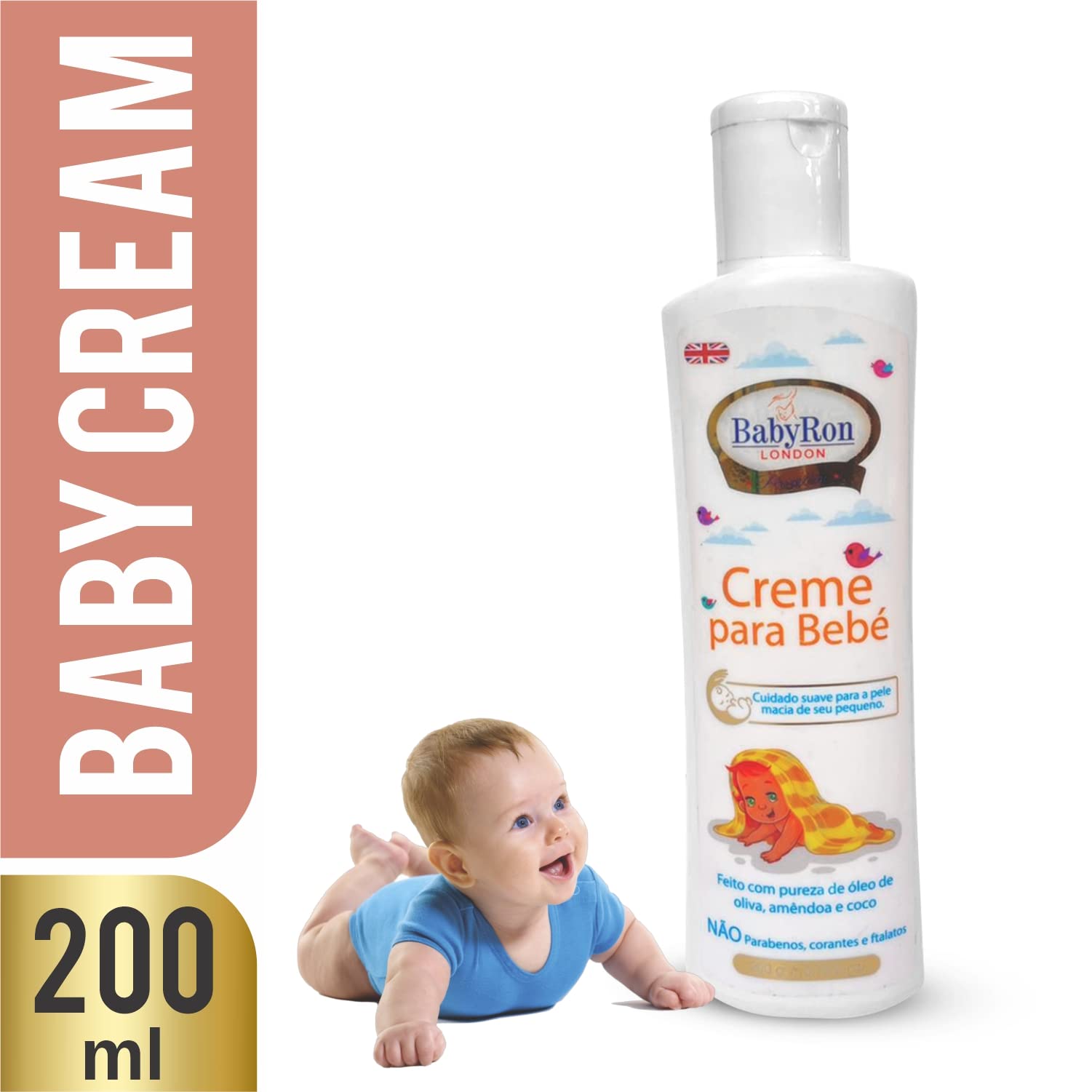 Babyron LONDON Baby Cream - Cold Pressed Almond, Jojoba & Grapeseed Oil Moisturizer | 200ml | Hypoallergenic & Nourishing for Baby's Delicate Skin | Perfect for Daily Hydration, Massage & Eczema Care