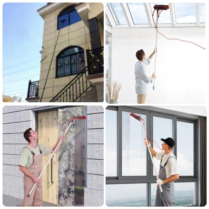 Adjustable Telescopic Water Fed Pole (1-7.4m/3.28-24.43ft) with 13.78in Short Brush & 65ft Hose - Professional Window Cleaning System for High-Rise Buildings, Solar Panels, and Hard-to-Reach Areas