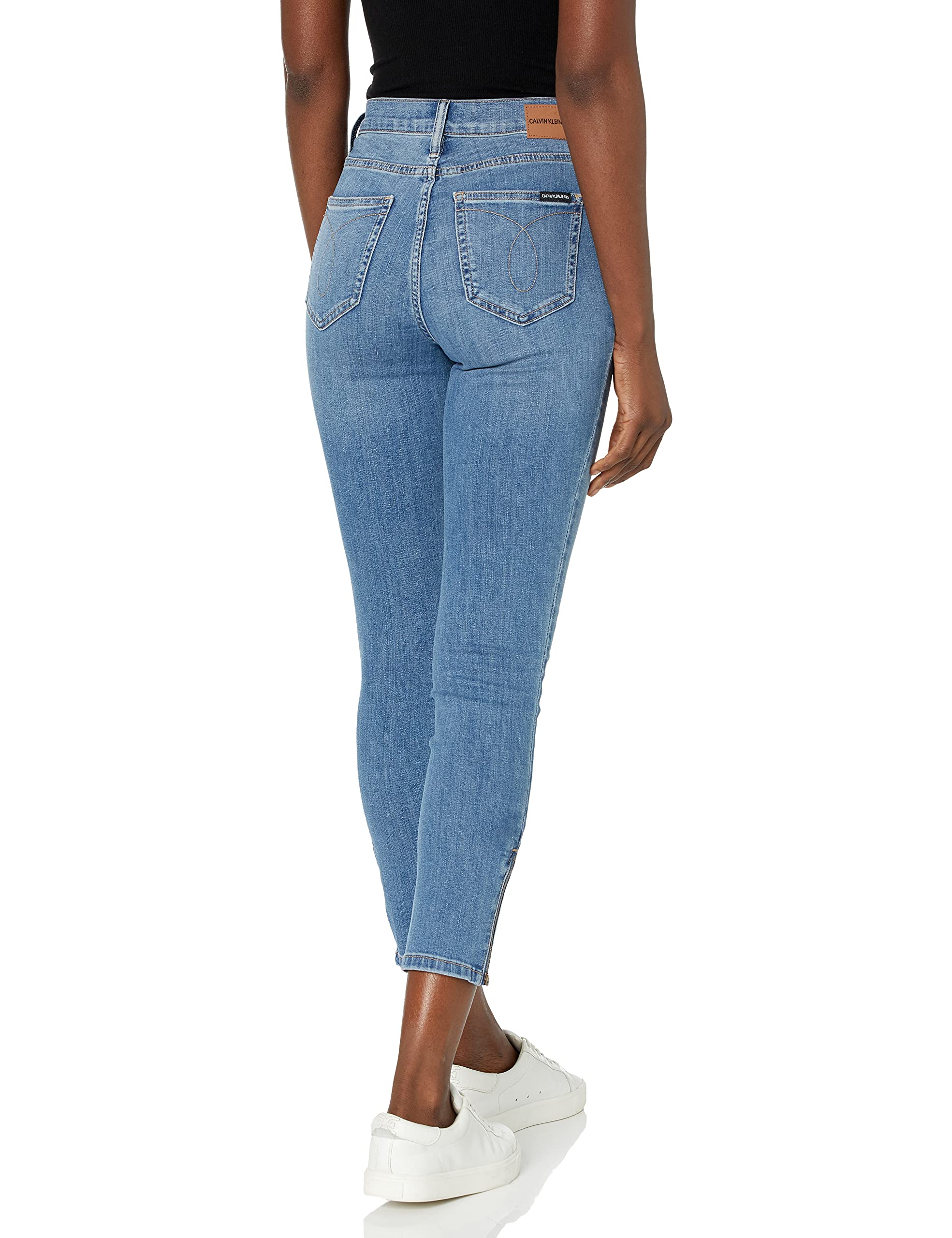 Calvin Klein Women's High Rise Skinny Ankle Jeans with Zipper Detail | Slim Fit Stretch Denim Pants for Casual Wear, Work & Night Out