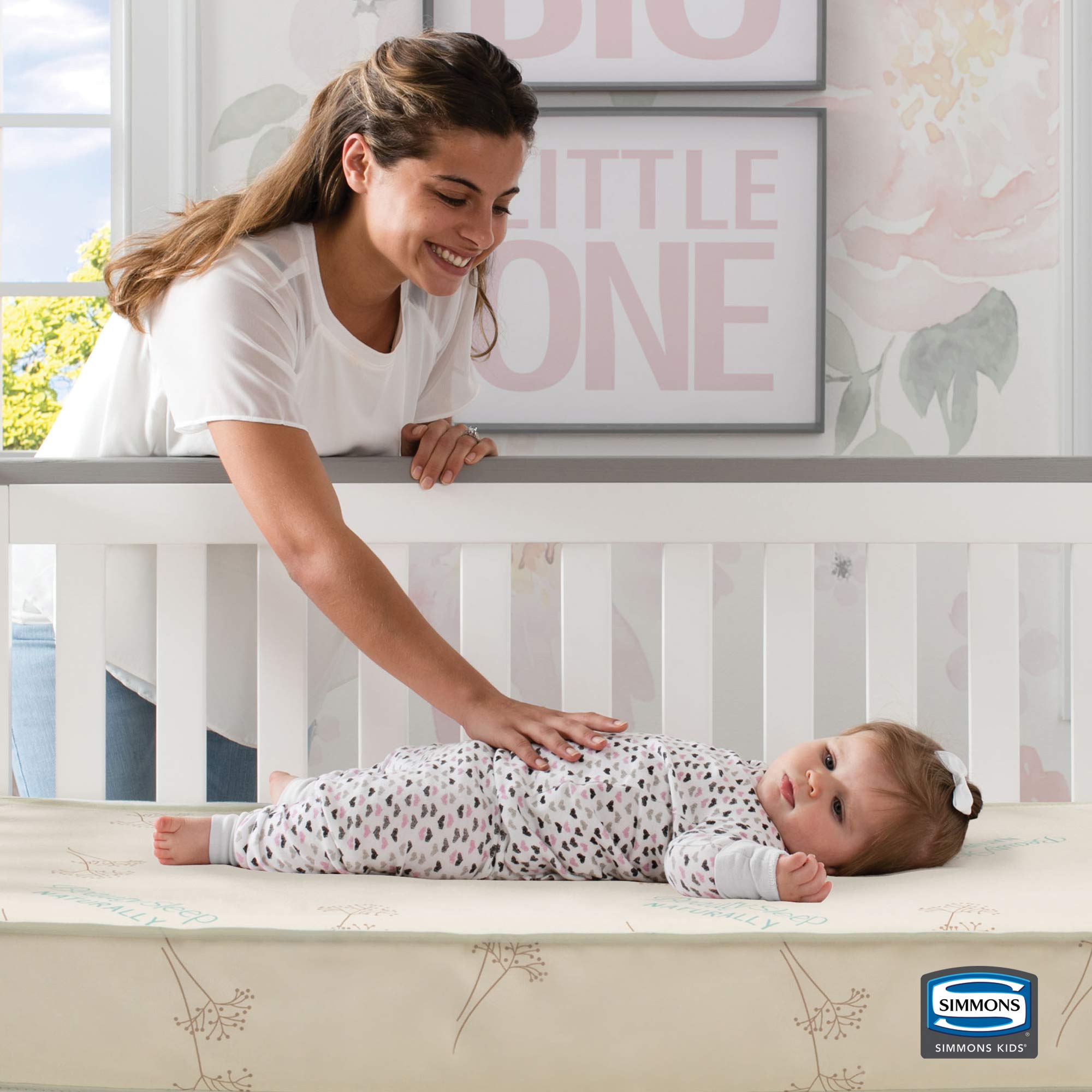 Delta Children Logan Wood Toddler Bed with Simmons Kids SlumberTime Naturally 2-Stage Premium Foam Mattress - Waterproof, GREENGUARD Gold Certified - Midnight Grey/Natural - Perfect for Nursery, Daycare & Toddler Bedroom Transition