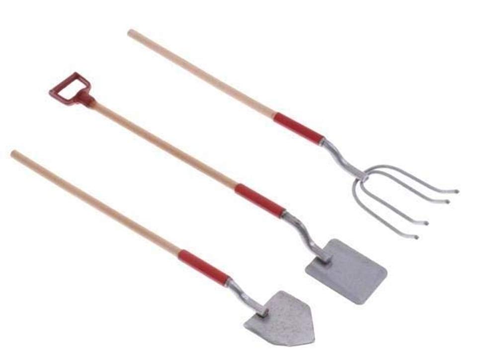 Set of 3 Miniature Fairy Garden Tools - Wood & Metal Mini Gardening Tools for Dollhouse, Fairy Gardens & Terrariums - Perfect for DIY Miniature Landscapes & Fairy House Decor (Red)