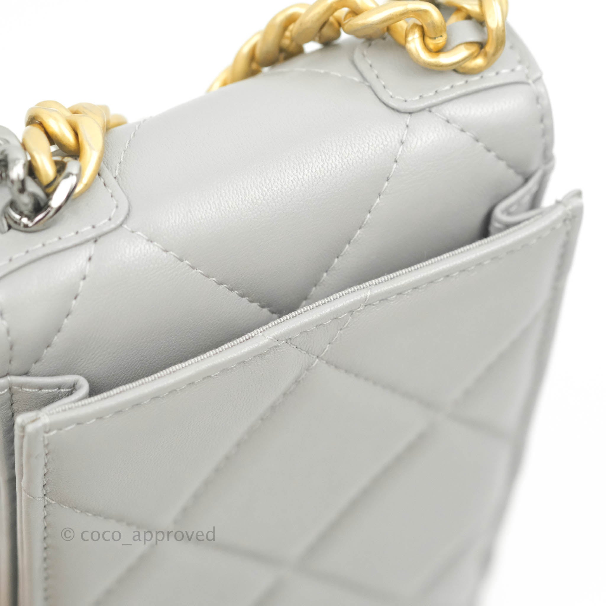 Chanel 19 Grey Mixed Hardware Phone Holder - Luxury Designer Phone Case for iPhone & Android - Perfect for Everyday Use, Travel & Fashion Accessories