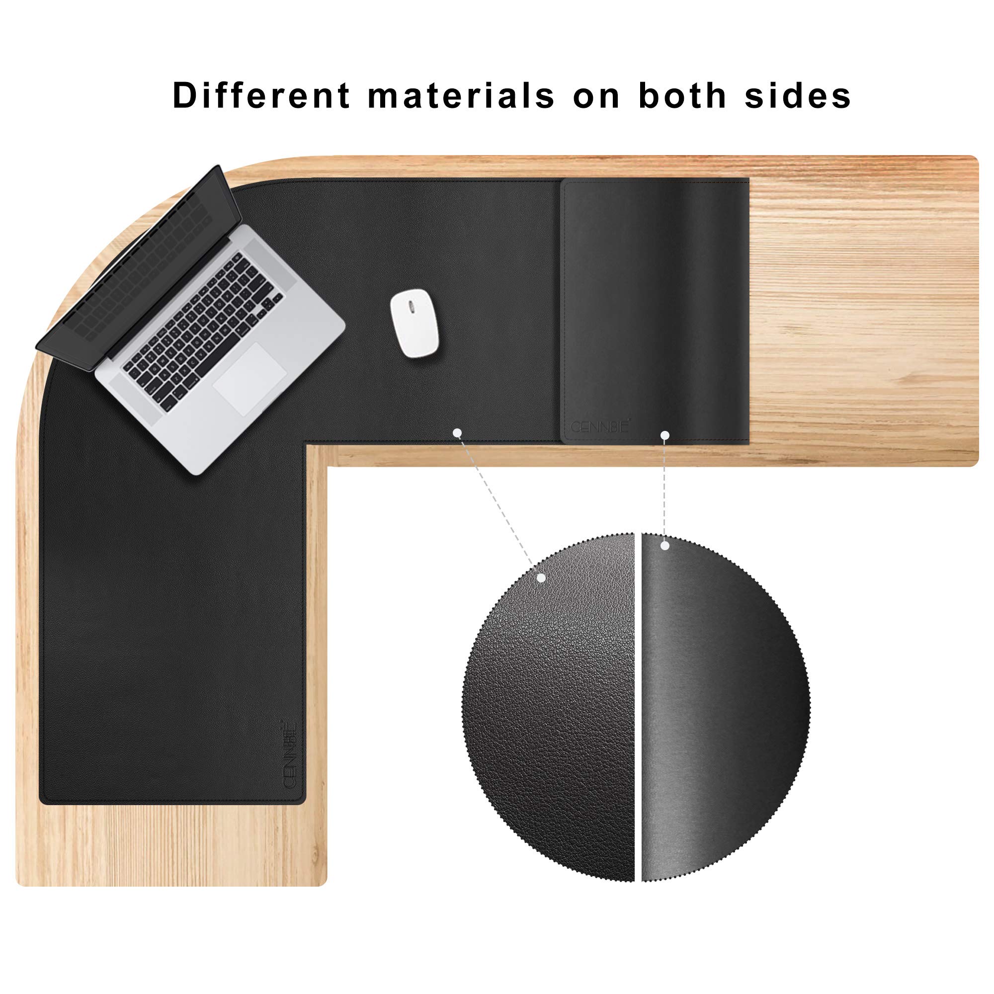 L Shaped Desk Pad - Dual Sided Leather Gaming Mat (43x51x16in) for Home Office & Gaming Setup