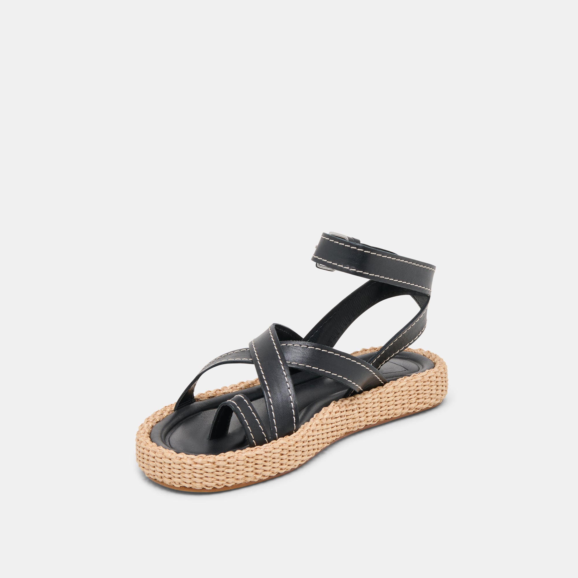 ROXIE Women's Black Leather Sandals - Comfortable & Stylish for Summer, Beach, and Casual Outings