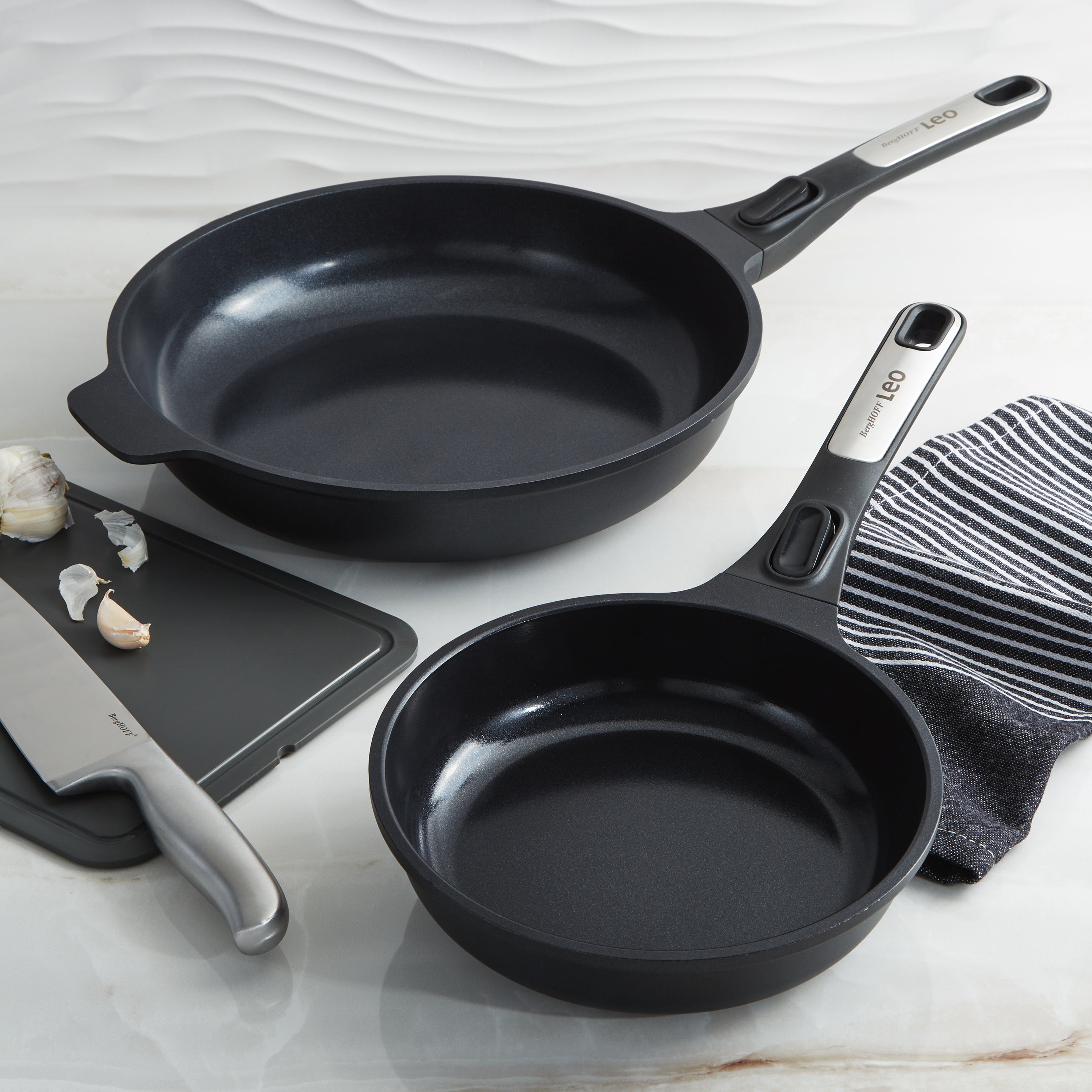 BergHOFF Leo Phantom 2-Piece Nonstick Ceramic Frying Pan Set with Recycled Aluminum - Perfect for Sauteing, Frying & Healthy Cooking