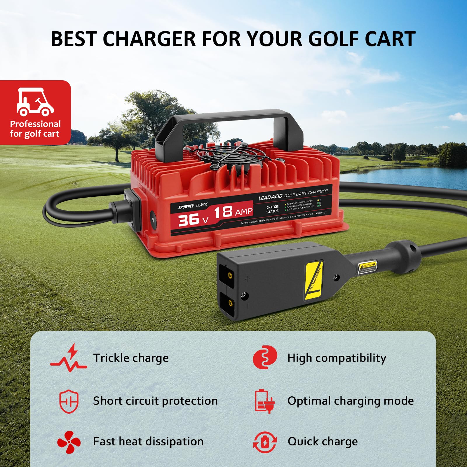 18 AMP 36 Volt Golf Cart Battery Charger for EZGO TXT with D Style Plug - Fast Charging for EZGO Golf Carts - Perfect for Home, Golf Course & RV Use