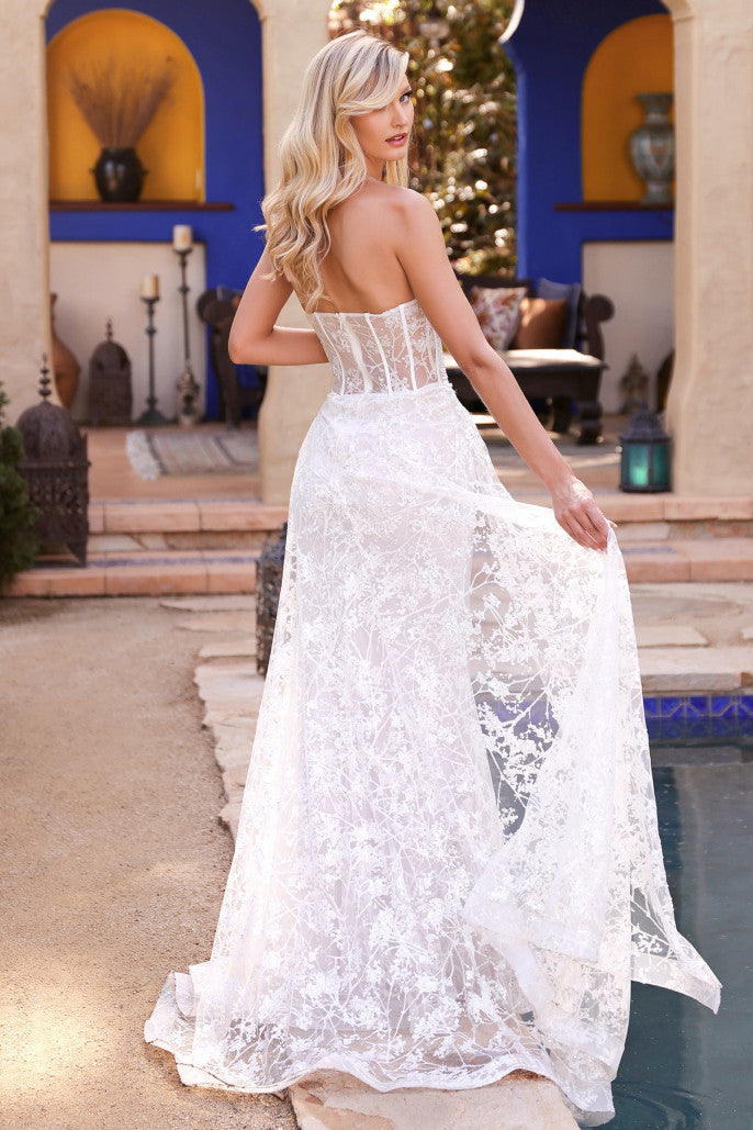 Nova Glitter Fitted Gown with Overskirt - White Formal Evening Dress for Prom, Wedding & Special Occasions