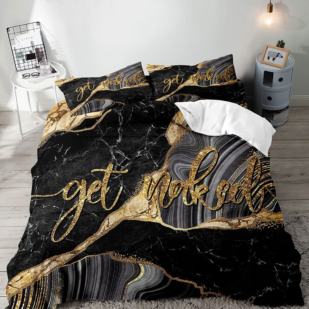 VIVIHOME 3-Piece King Size Marble Duvet Cover Set - Black Luxury Bedding with Gold Glitter, Soft Microfiber Comforter Cover & 2 Pillow Shams for Modern Bedroom Decor | Perfect for Master Bedroom, Guest Room & Hotel Style Makeover