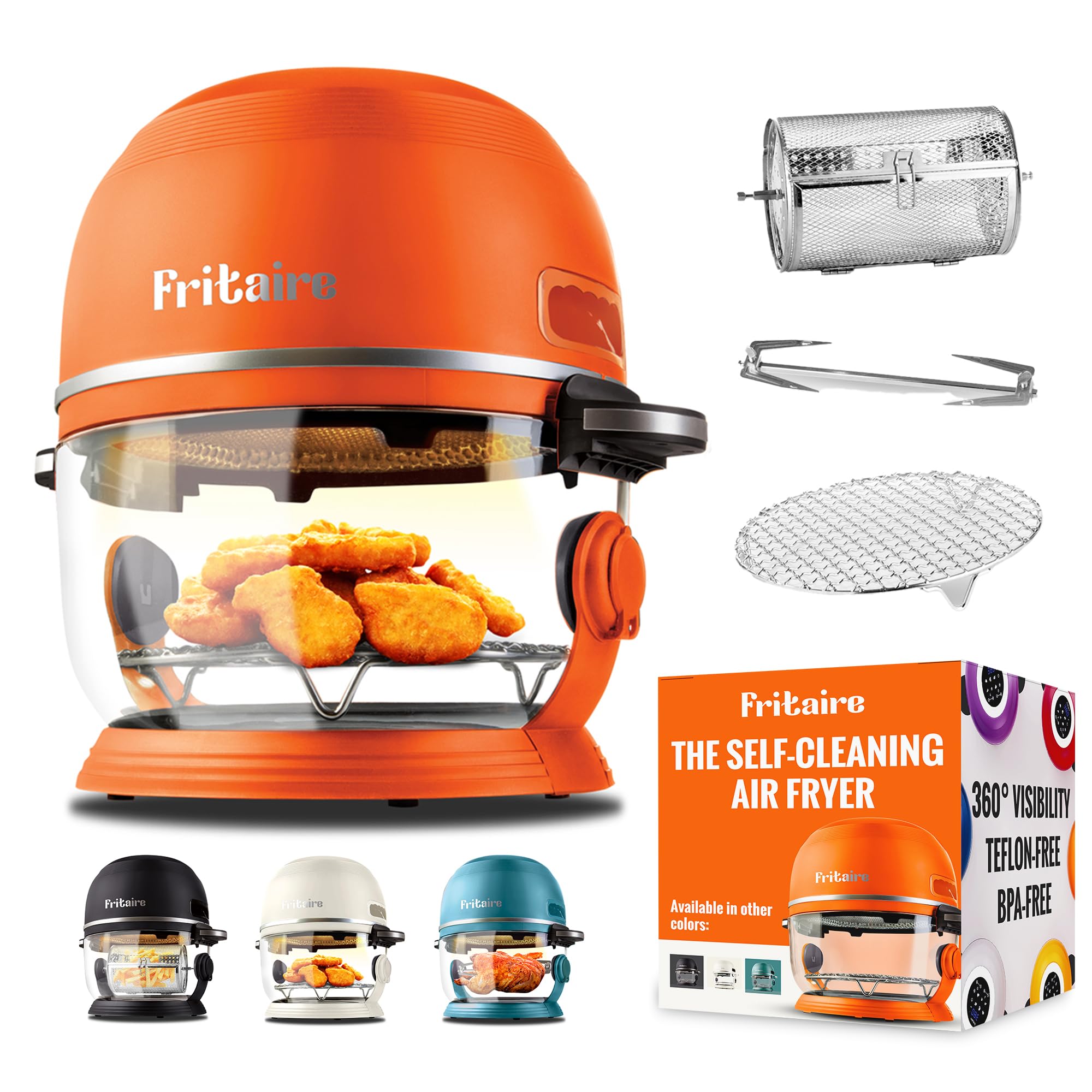 Healthy 5 Quart Glass Air Fryer - Non-Toxic, BPA-Free & Teflon-Free, 6-in-1 Functions (Rotisserie, Roast, Bake), 400°F Vortex Technology for Even Cooking, Self-Cleaning with 360° Visibility - Perfect for Family Meals, Quick Snacks & Healthy Cooking