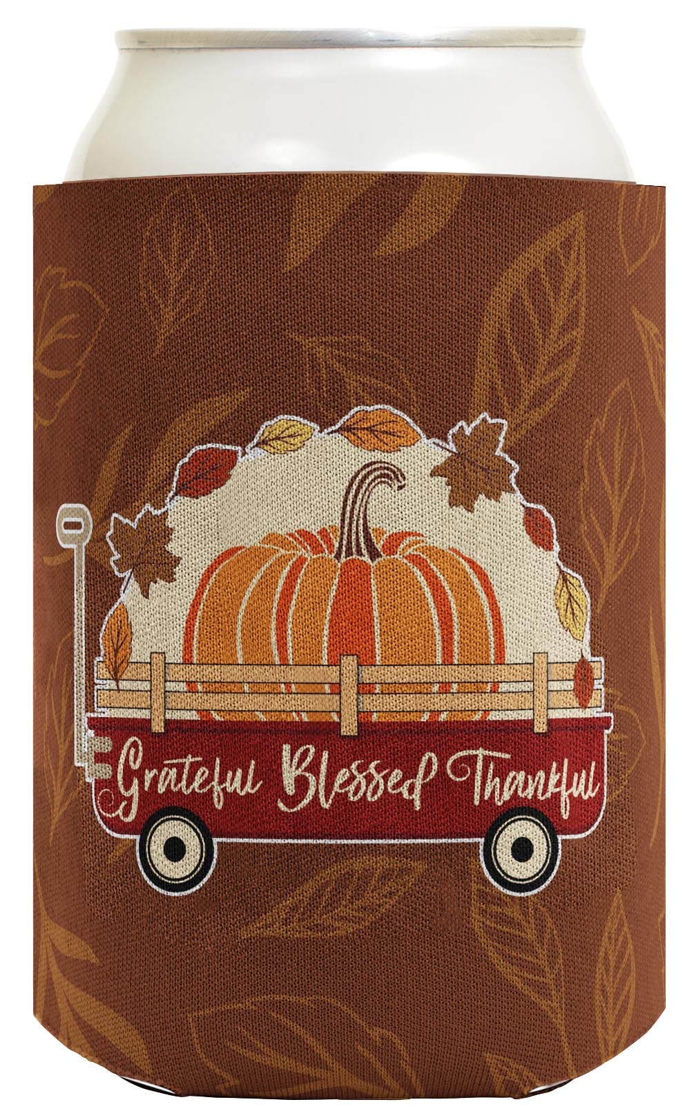 96-Pack Fall Themed Can Coolers - Grateful Blessed Thankful Wagon Design | White Insulated Beverage Sleeves for Autumn Parties, Thanksgiving Gatherings & Outdoor Events