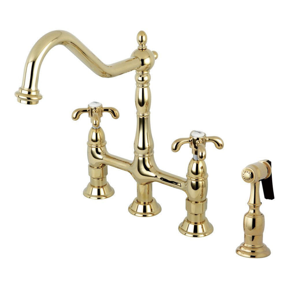 Elements of Design ES1272TXBS 8-Inch Centerset Kitchen Faucet with Sprayer in Polished Brass - Perfect for Modern Farmhouse & Traditional Kitchen Sinks