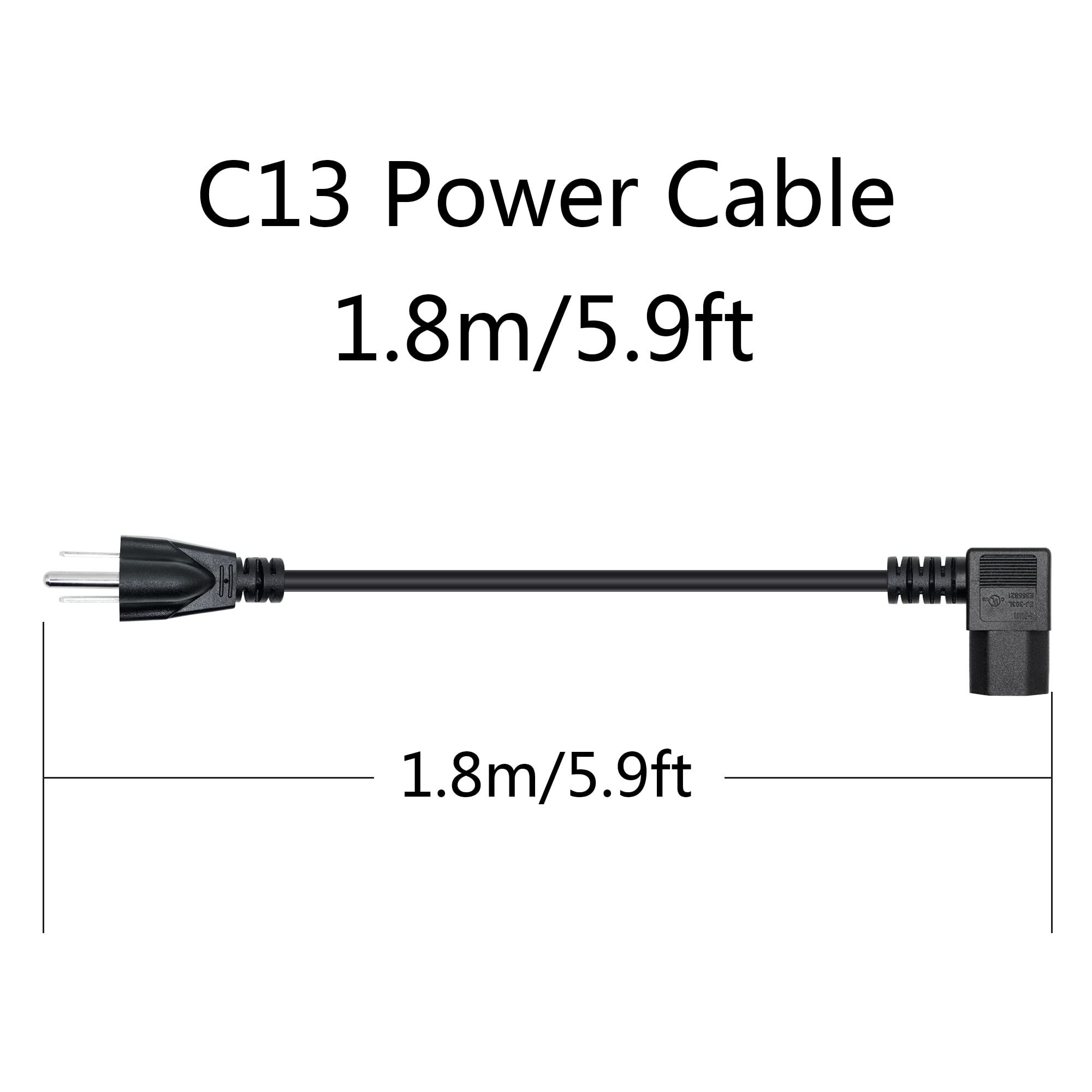 Right Angle Computer Power Cord 5.9FT, 3 Prong for Desktop, Monitor, TV - Home & Office Use
