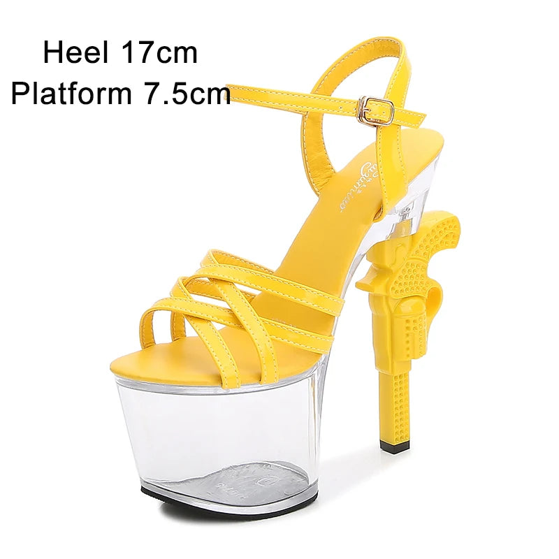 Sexy 17cm High Heel Platform Sandals for Women - Red Stiletto Wedding Shoes with Pistol Heel for Brides, Models & Evening Parties | Perfect for Prom, Runway Shows & Special Occasions