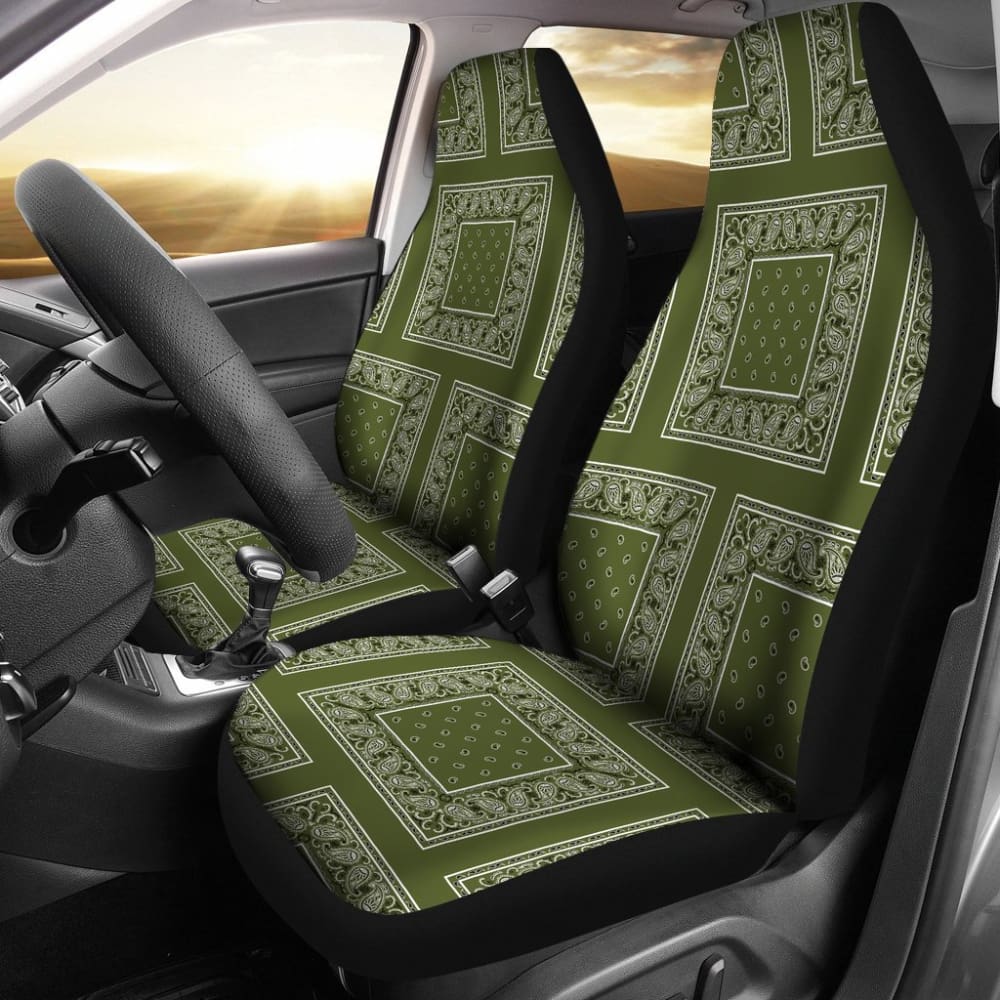 Army Green Bandana Car Seat Covers - Durable Patch Design 101819 | Perfect for Trucks, SUVs & Off-Road Vehicles