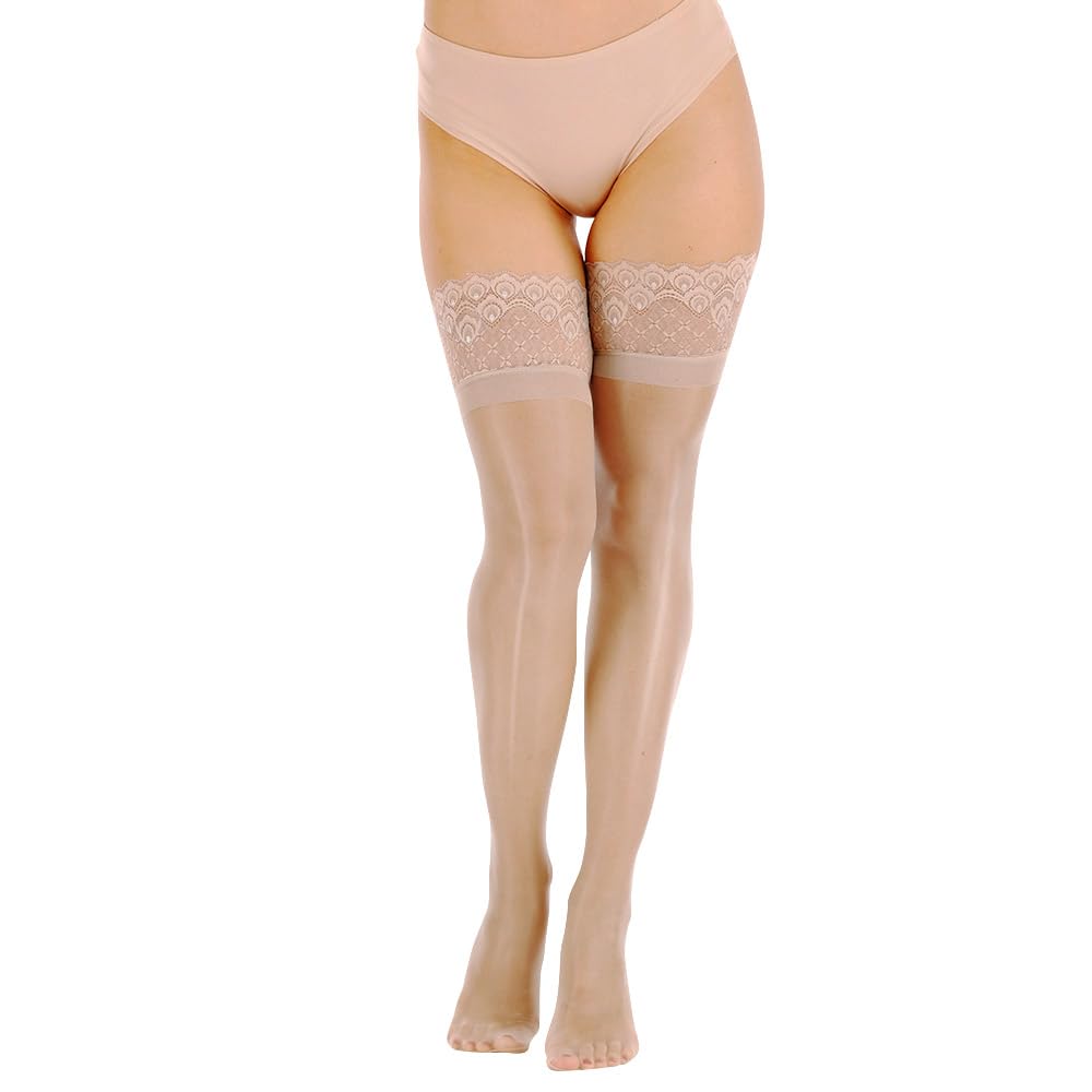 ARRUSA Shiny Nylon Thigh High Stockings for Women - Ultra Shimmery Lace Top with Silicone Band Stay-Up Tights | Perfect for Party, Cosplay & Evening Wear