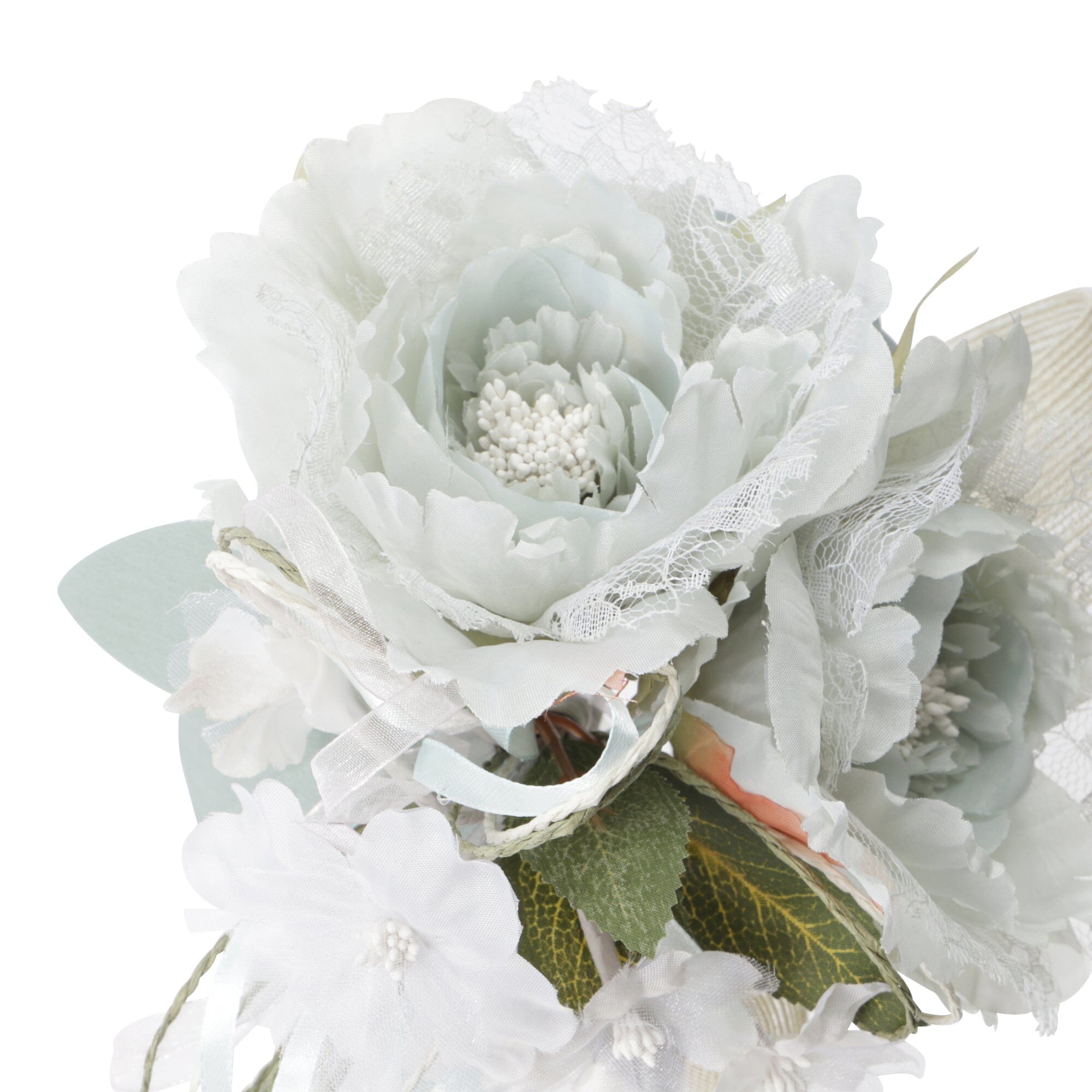 Elegant Mint Green Lace Peony Bouquet - Perfect for Weddings, Home Decor, and Special Occasions