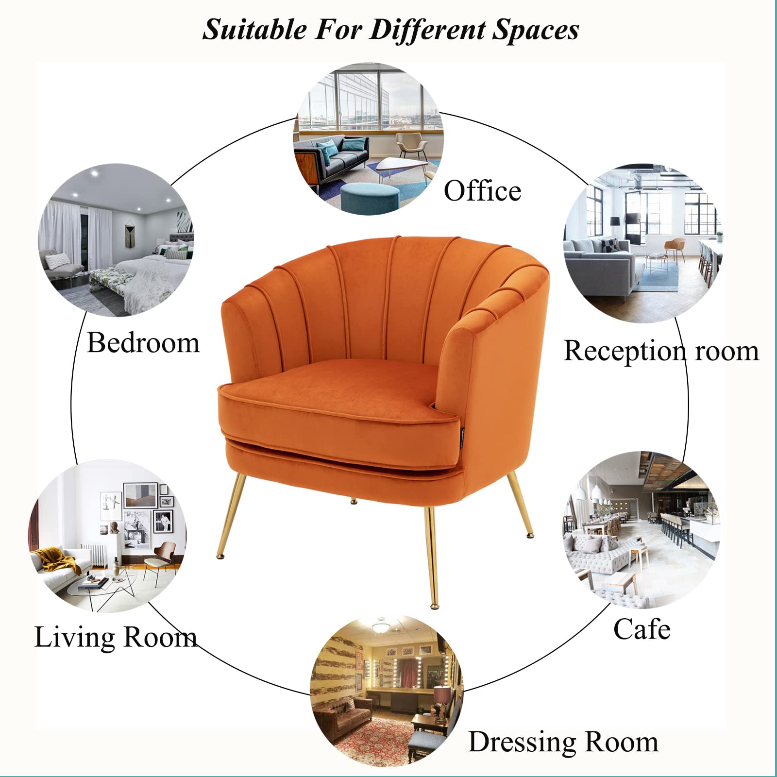 Artechworks Modern Velvet Barrel Chair - Gold Leg Accent Armchair with Channel Tufted Back for Living Room, Bedroom & Home Office - Orange Caramel Club Chair | Perfect for Reading Nooks, Lounge Areas & Cozy Corners