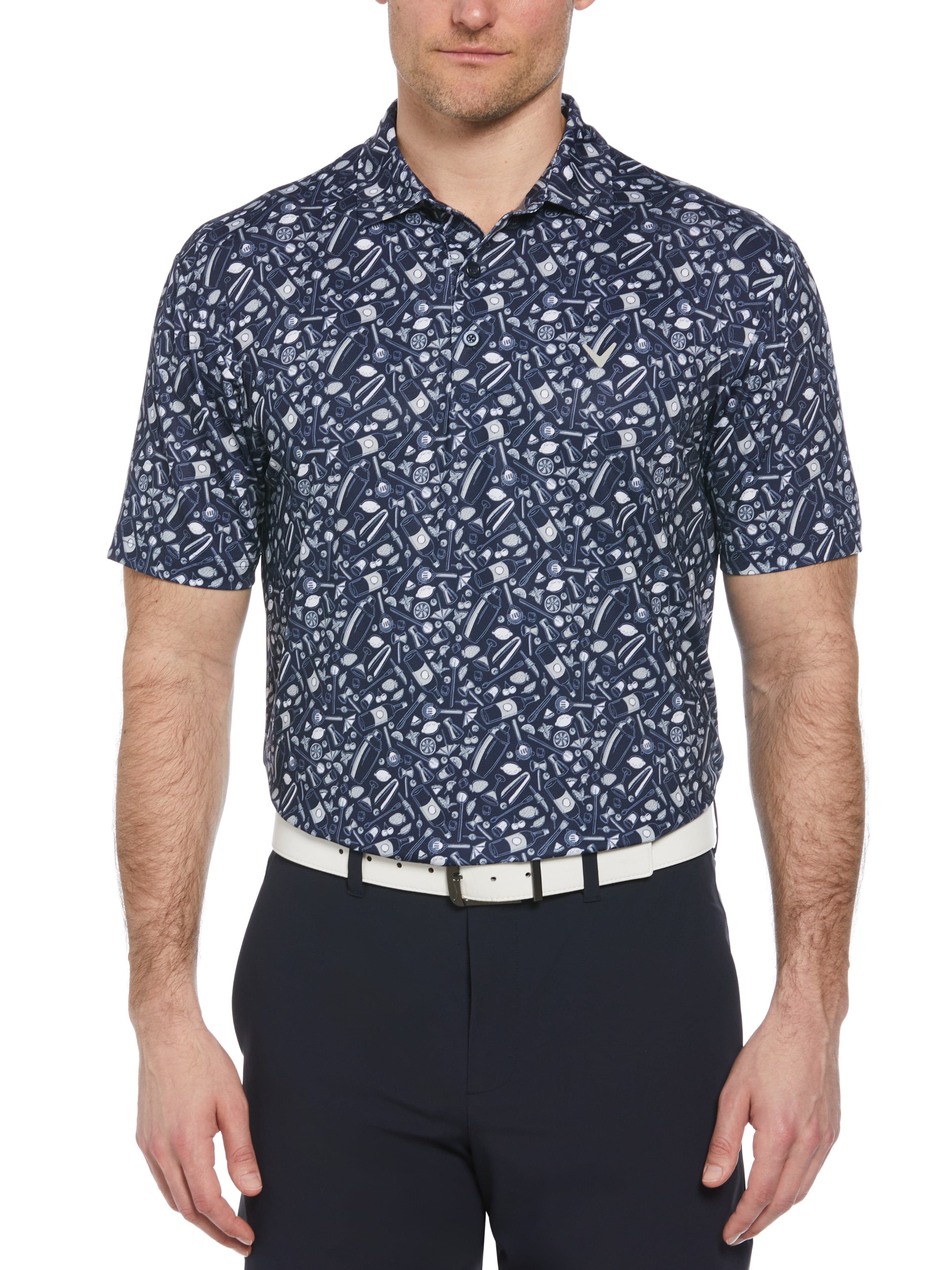 Men's Tropical Cocktail Print Short Sleeve Golf Polo Shirt - Breathable Quick-Dry Performance Tee for Golf, Beach & Summer Outings