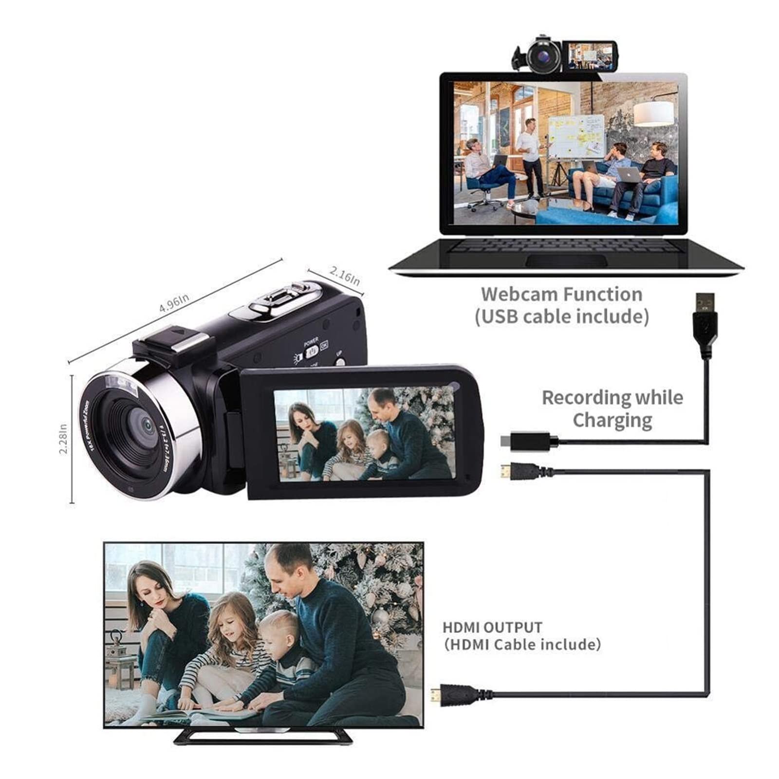 BODORME 2.7K HD Digital Camera with Rotating Touch Screen, 16X Zoom Video Recorder for Vlogging, Photography & Outdoor Adventures - Perfect for Travel, YouTube Content Creation & Family Events (No SD Card Included, Blue)