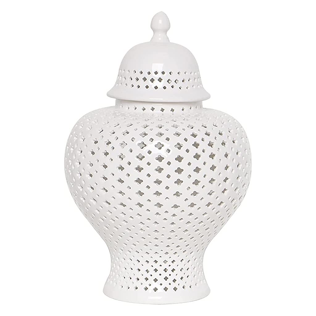 Traditional Chinese Ginger Jar with Lid - Carthage Pierced Porcelain Lantern - White Large Jingdezhen Ceramic Vase for Home Decor, Living Room, Bedroom & Office Decoration - Perfect for Asian-Inspired Interior Design and Gift Giving