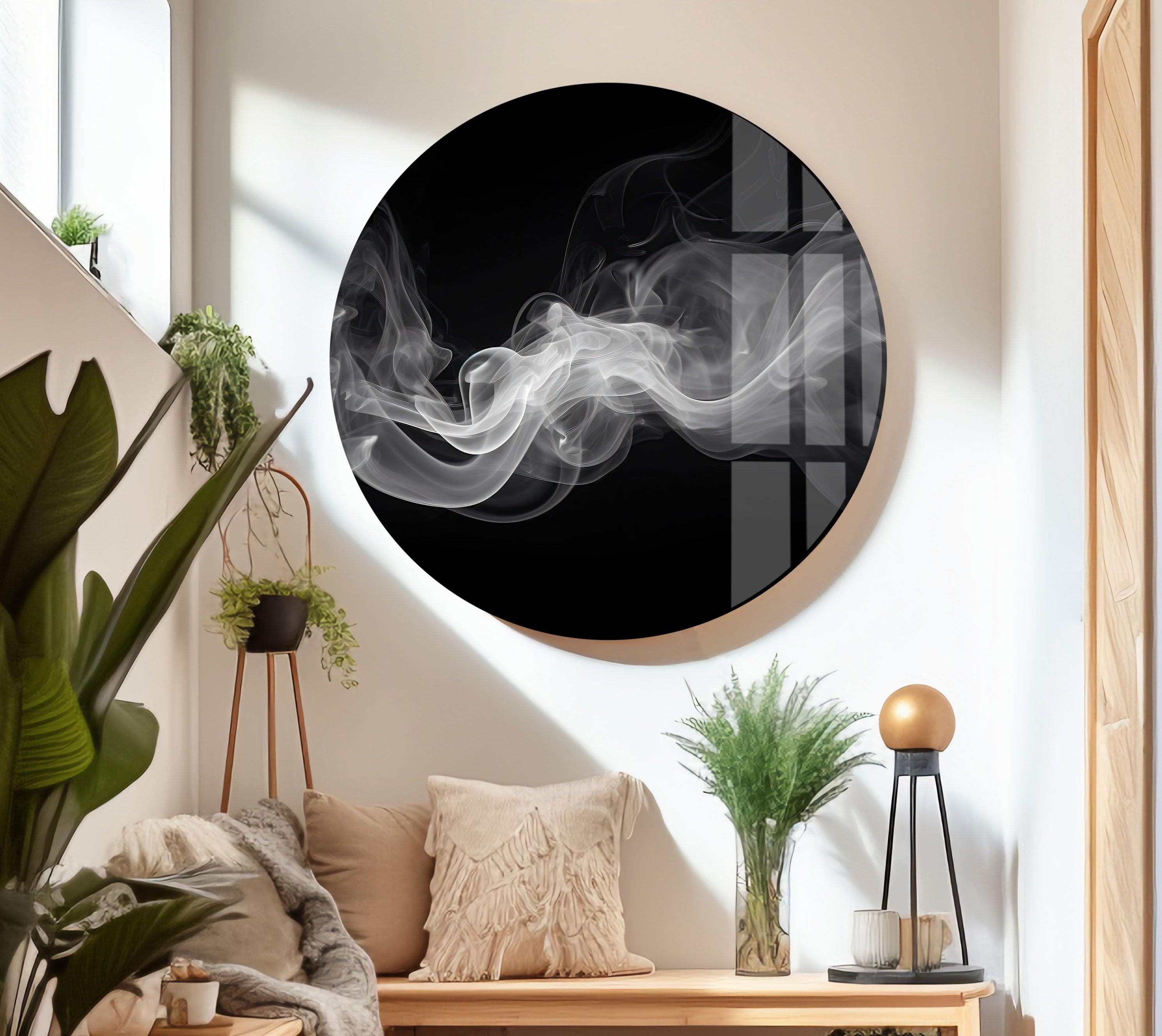 Black and White Smoke Glass Wall Art - Modern Abstract Home Decor for Living Room, Bedroom & Office - Elegant Glass Panel Artwork for Stylish Interior Design