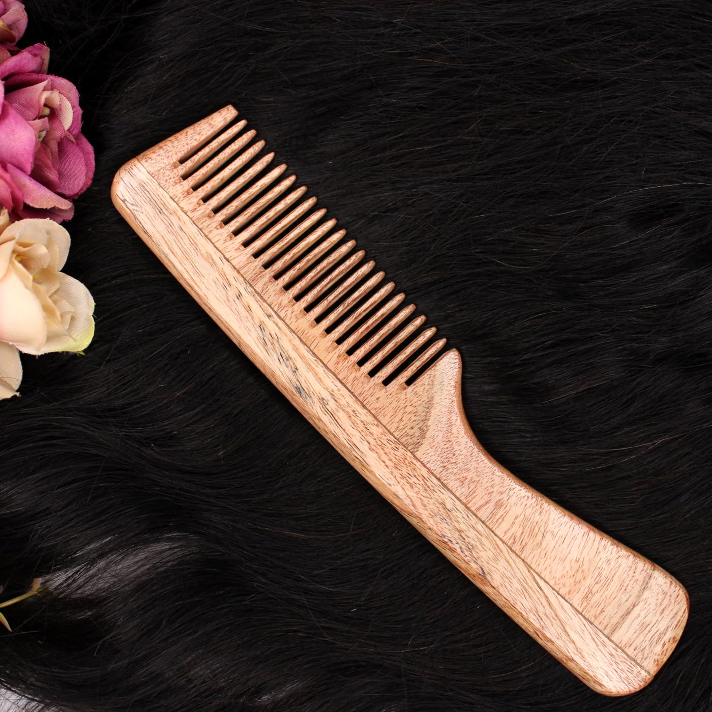 KAVIN Anti-Bacterial Wooden Neem Comb for Kids, Men & Women – Natural Hair Care & Scalp Massage – Pack of 1 | Perfect for Daily Use, Travel & Gentle Detangling