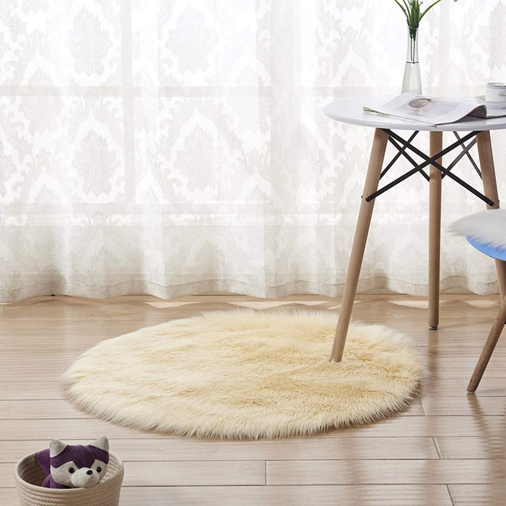 Premium Round Faux Fur Sheepskin Rug - Ultra Soft Fluffy Area Carpet for Bedroom, Living Room & Nursery - Washable Chair Cover & Seat Pad - 6 Feet Diameter Beige - Perfect for Cozy Home Decor, Floor Mat, Pet Bed & Photo Backdrop