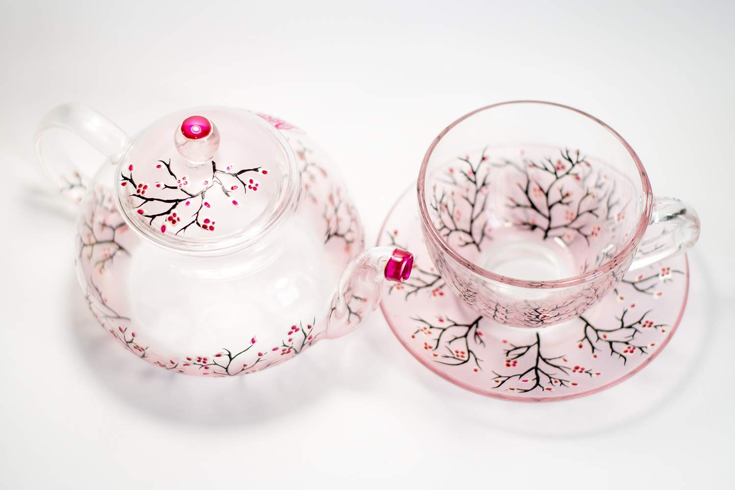 Exclusive Hand-Painted Glass Teapot Set with Cup & Saucer - Personalized Tea Gift for Women | Perfect for Afternoon Tea, Bridal Showers & Mother's Day