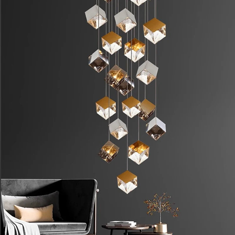 Aren Cube Large Pendant Light for High Ceilings - Modern Industrial Chandelier for Living Room, Dining Room & Entryway Lighting