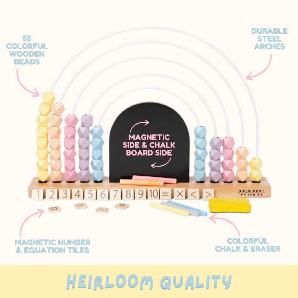 Pastel Rainbow Abacus for Kids - 17 Inch Magnetic Chalkboard Math Learning Toy | Counting, Addition & Subtraction Educational Tool | Montessori Classroom & Homeschool Supplies for Ages 3+ | Perfect for Preschool Math Activities & Early Childhood Development