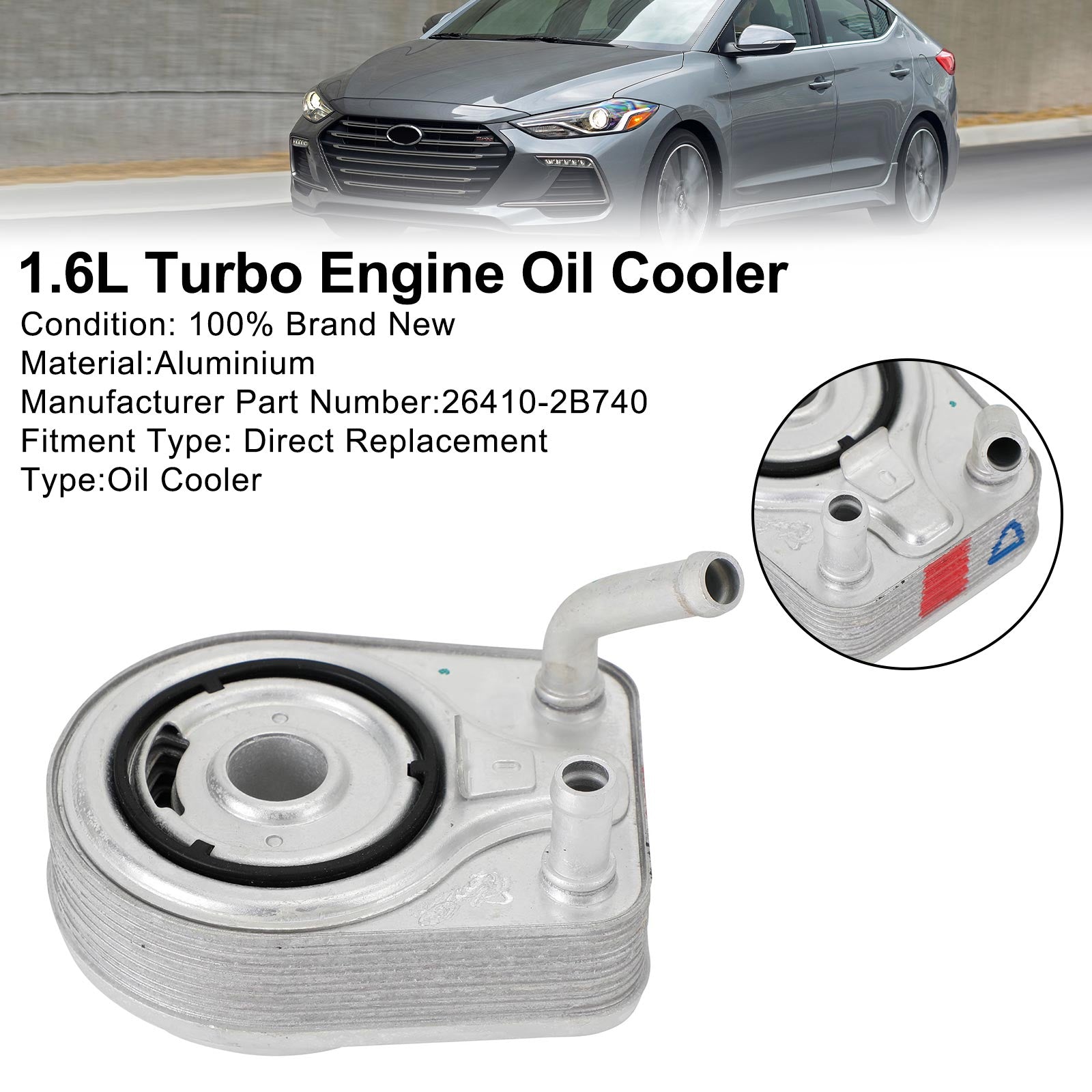 2016-2020 Kia Optima & 2017-2020 Kia Soul 1.6L Engine Oil Cooler Replacement Part 26410-2B740 - Compatible with Multiple Models, Perfect for Engine Maintenance & Performance Upgrade