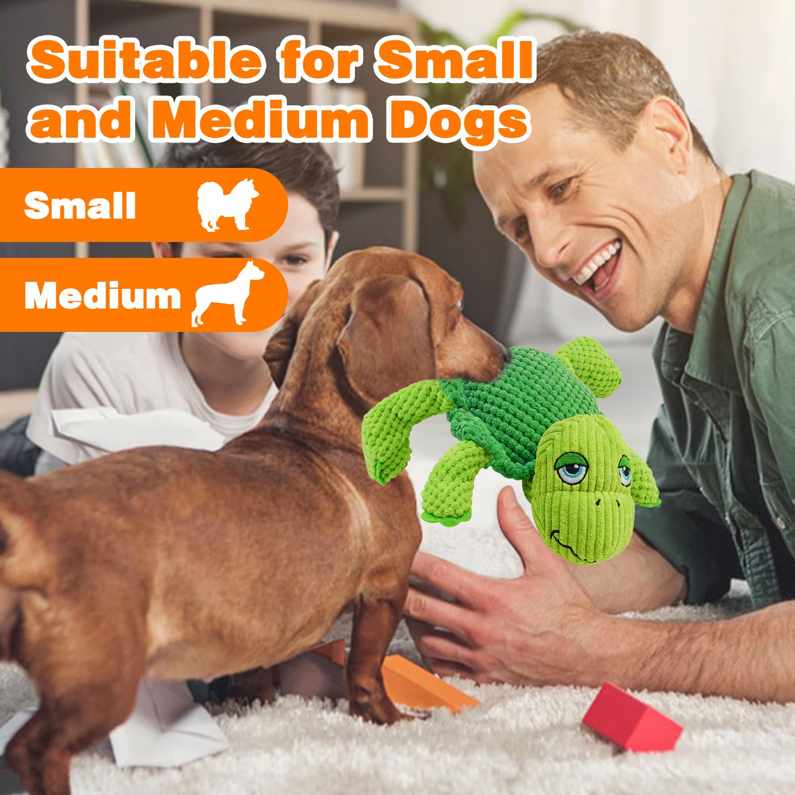 **Durable Squeaky Dog Toys - Cute Turtle Plush Chew Toy for Small & Medium Dogs | Non-Shedding, Interactive Indoor Play | Perfect for Training, Teething & Playtime**