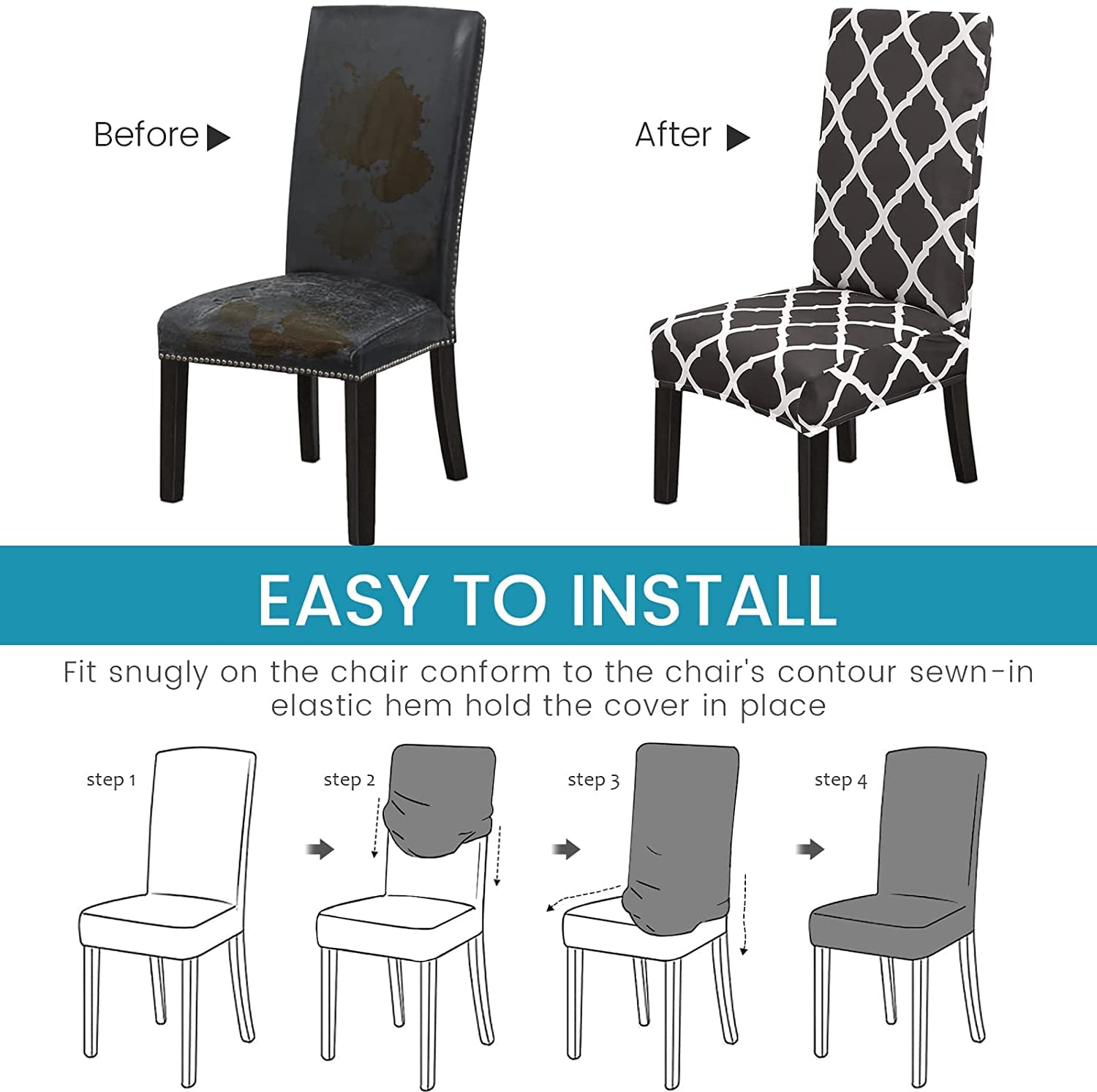 Premium Elastic Dining Chair Covers Set of 4 - Stretchable, Washable & Removable Seat Protectors for Kitchen, Wedding, Banquet & Party Decor (Black) | Perfect for Home, Restaurant & Event Decoration